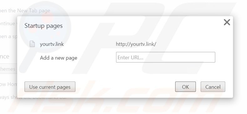 Suppression de la page d'accueil de yourtv.link dans Google Chrome 