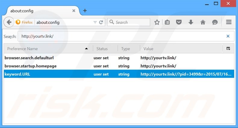 Suppression du moteur de recherche par défaut de yourtv.link dans Mozilla Firefox 