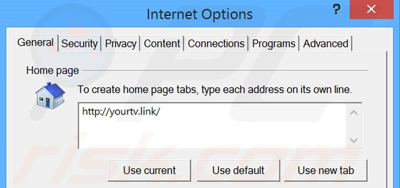 Suppression de la page d'accueil de yourtv.link dans Internet Explorer 