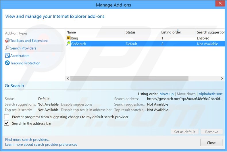 Suppression du moteur de recherche par défaut de zwiiky.com dans Internet Explorer