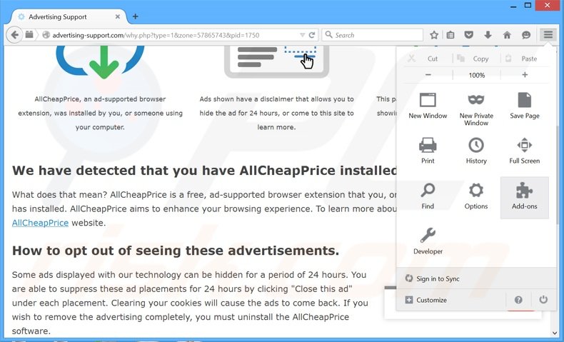 Suppression des publicités Ads Remover dans Mozilla Firefox étape 1