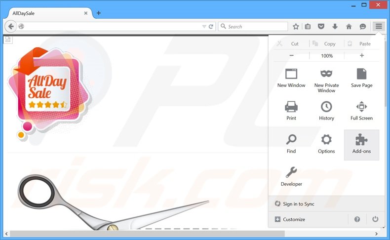 Suppression des publicités AllDaySale dans Mozilla Firefox étape 1