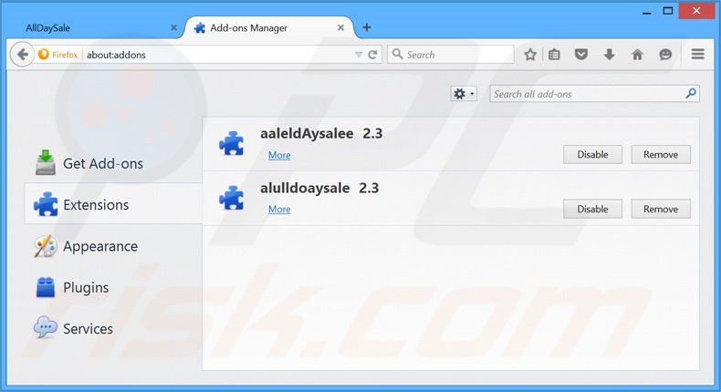 Suppression des publicités AllDaySale dans Mozilla Firefox étape 2