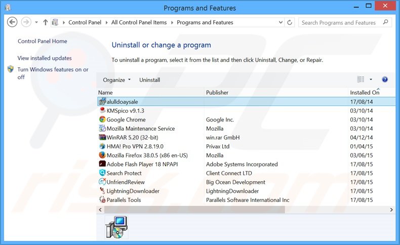 Désinstallation du logiciel de publicité AllDaySale via le Panneau de Configuration