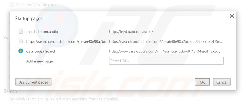Suppression de la page d'accueil de baboom.audio dans Google Chrome 