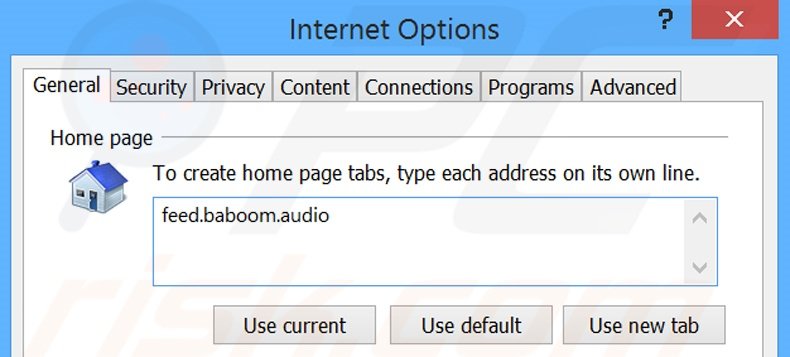 Suppression de la page d'accueil de baboom.audio dans Internet Explorer