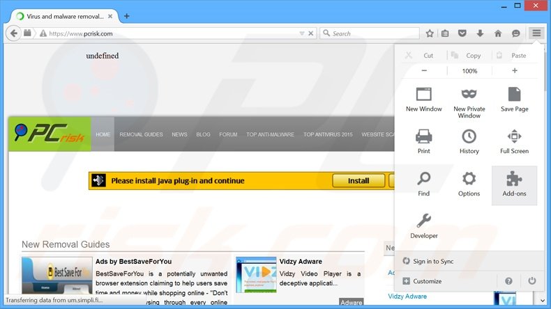 Suppression des publicités BitSaver dans Mozilla Firefox étape 1