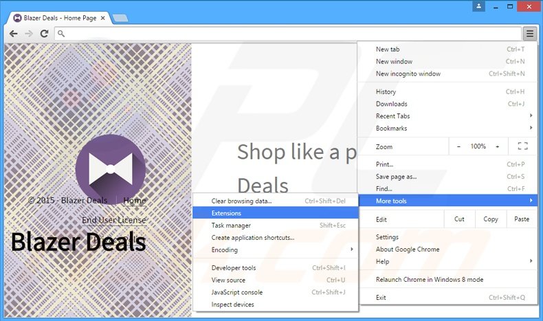 Suppression des publicités Blazer Deals dans Google Chrome étape 1