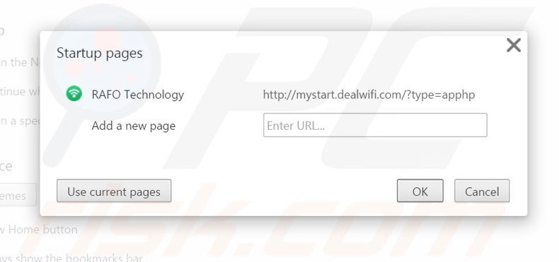 Suppression de la page d'accueil de mystart.dealwifi.com dans Google Chrome 