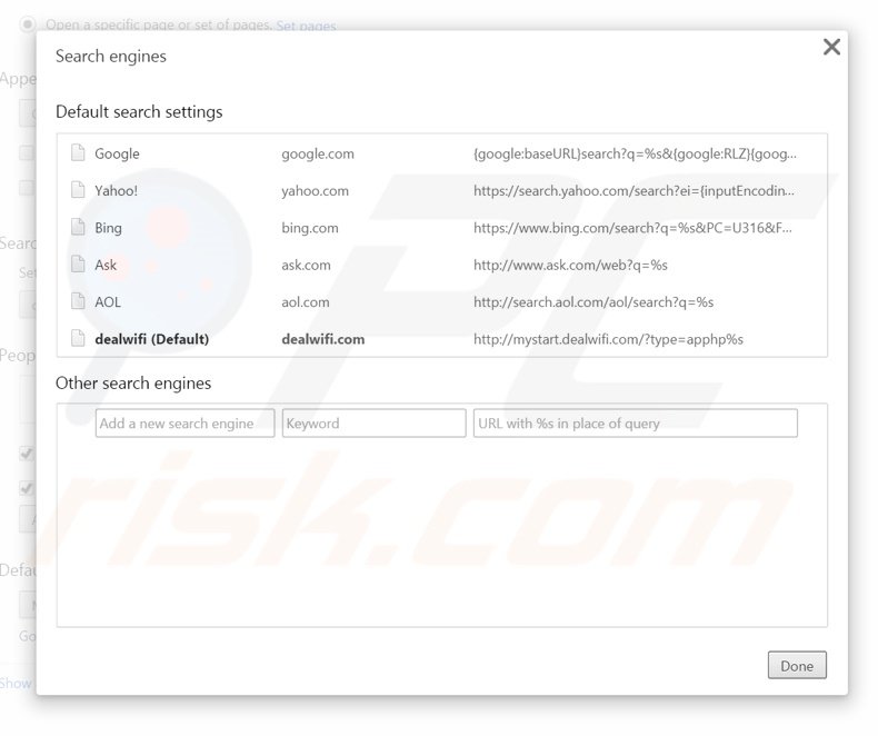 Suppression du moteur de recherche par défaut de mystart.dealwifi.com dans Google Chrome 