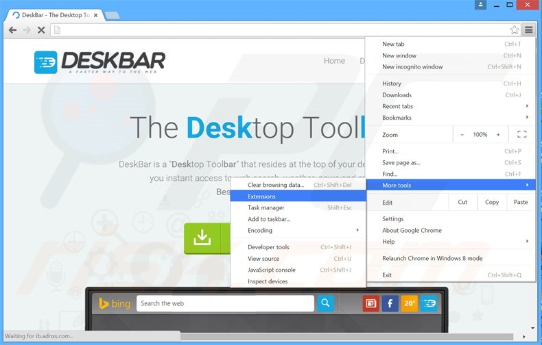 Suppression des publicités DeskBar dans Google Chrome étape 1