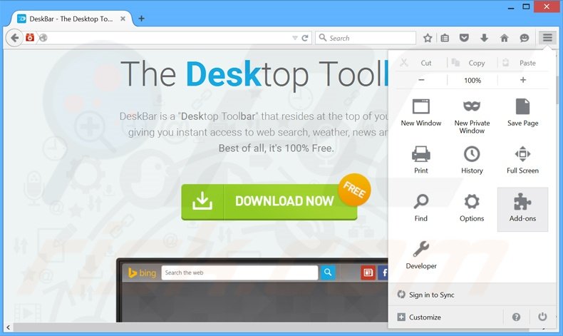 Suppression des publicités DeskBar dans Mozilla Firefox étape 1