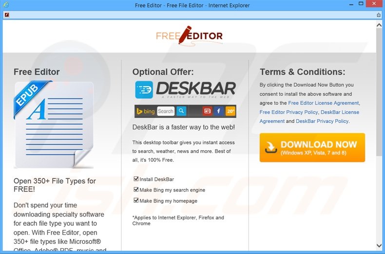  Site web utilisé pour publiciser le logiciel de publicité barre d'outils DeskBar 