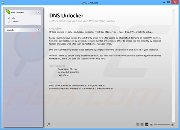 Capture d'écran de du logiciel de publicité décevant DNS Keeper