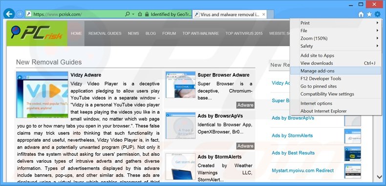 Suppression des publicités Extreme Blocker dans Internet Explorer étape 1