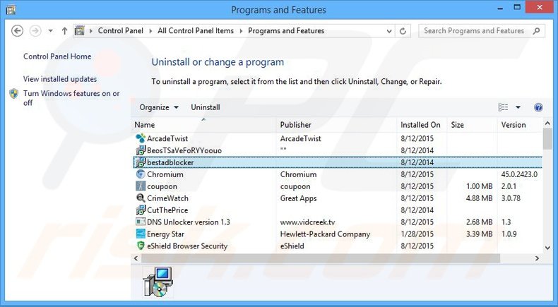 Désinstallation du logiciel de publicité Extreme Blocker via le Panneau de Configuration