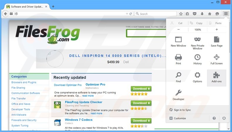 Suppression des publicités FilesFrog dans Mozilla Firefox étape 1