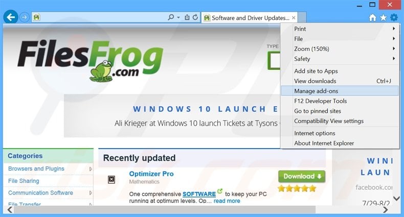 Suppression des publicités FilesFrog dans Internet Explorer étape 1