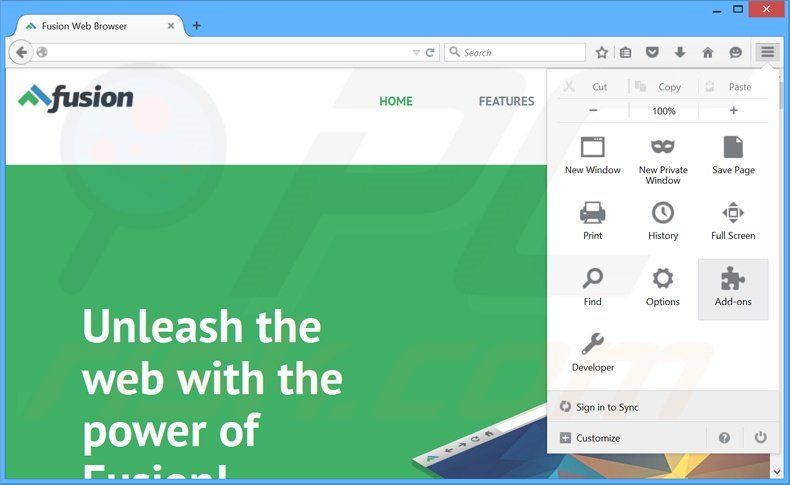 Suppression des publicités Fusion Browser dans Mozilla Firefox étape 1