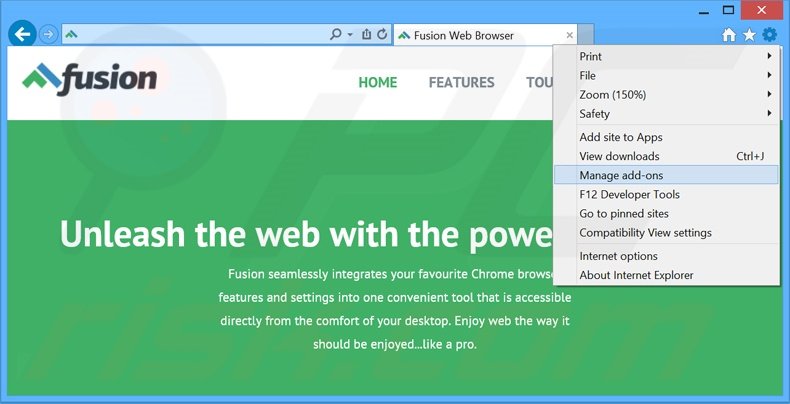 Suppression des publicités Fusion Browser dans Internet Explorer étape 1