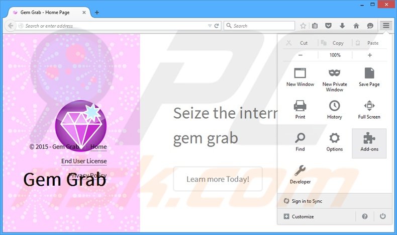 Suppression des publicités Gem Grab dans Mozilla Firefox étape 1