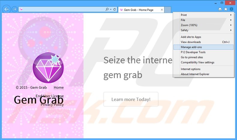 Suppression des publicités Gem Grab dans Internet Explorer étape 1