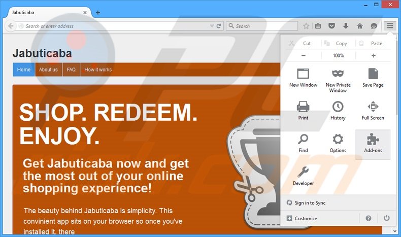 Suppression des publicités Jabuticaba dans Mozilla Firefox étape 1