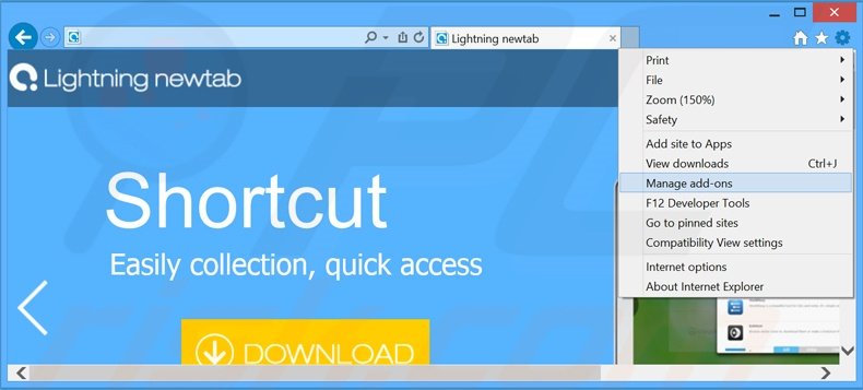 Suppression des publicités Lightning newtab dans Internet Explorer étape 1
