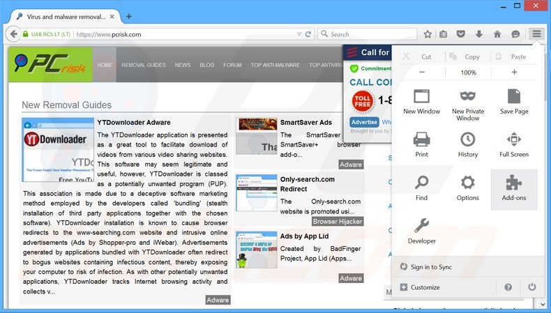 Suppression des publicités mntr dans Mozilla Firefox étape 1