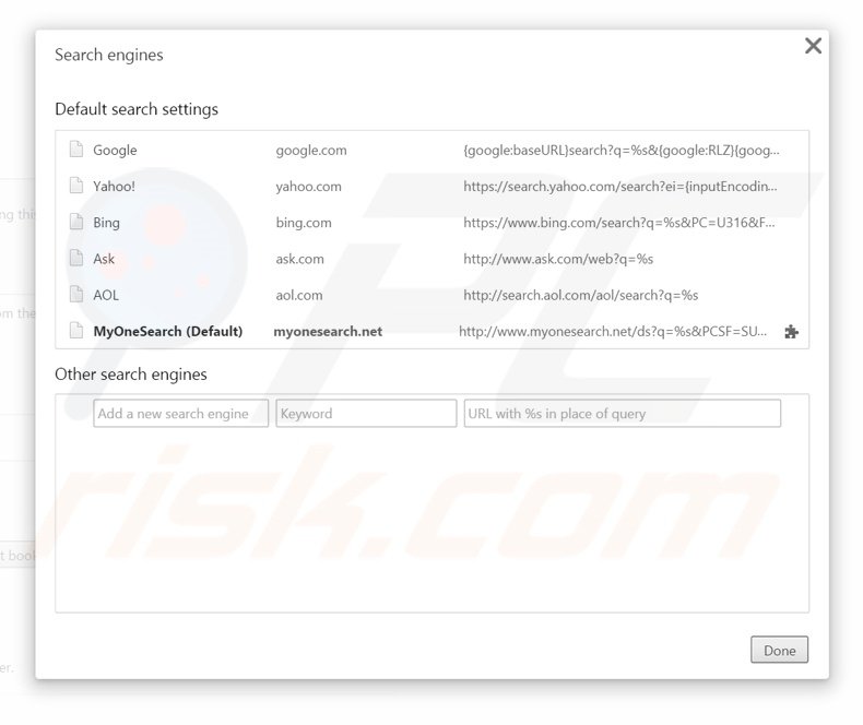 Suppression du moteur de recherche par défaut de MyOneSearch.net dans Google Chrome 