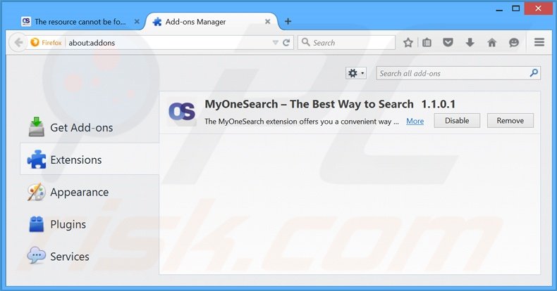 Suppression des extensions reliées à MyOneSearch.net dans Mozilla Firefox 