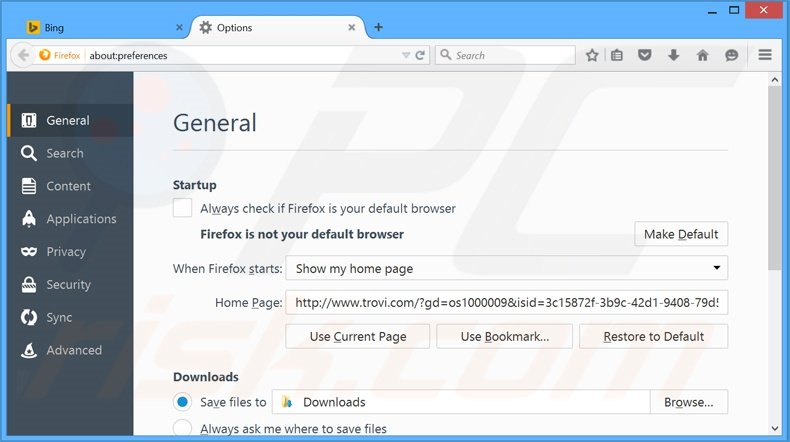 Suppression de la page d'accueil de MyOneSearch.net dans Mozilla Firefox
