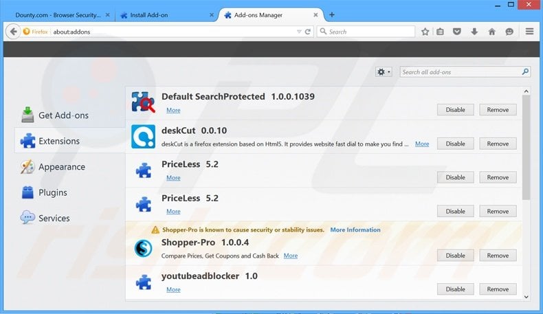 Suppression des extensions reliées à plusnetwork.com dans Mozilla Firefox