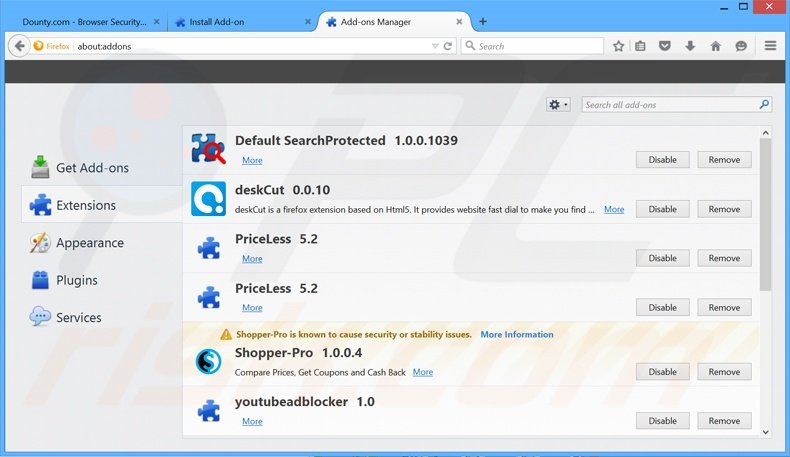 Suppression des extensions reliées à plusnetwork.com dans Mozilla Firefox