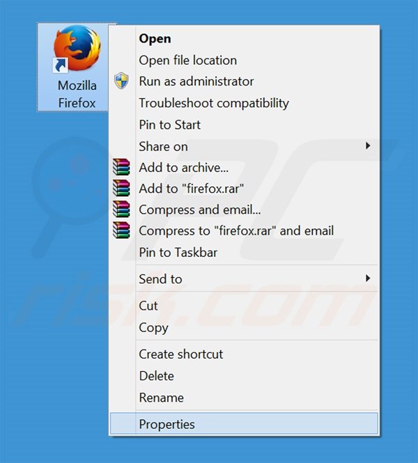 Suppression du raccourci cible de search.protectedio.com dans Mozilla Firefox étape 1