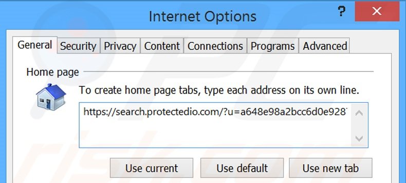 Suppression de la page d'accueil de search.protectedio.com dans Internet Explorer 