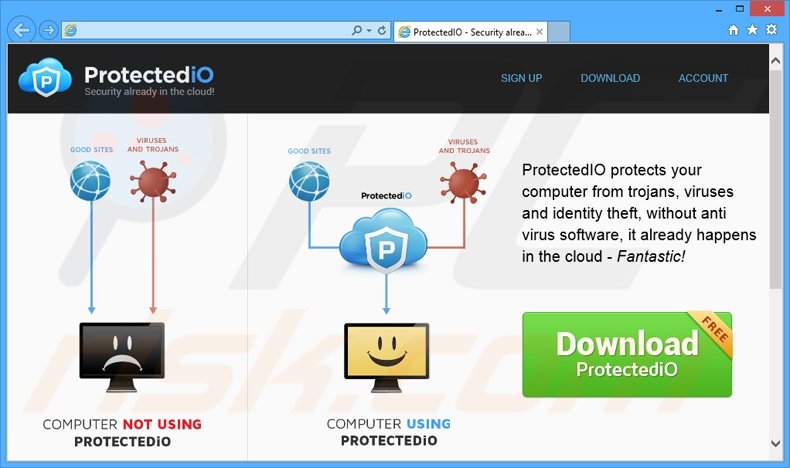 Site web publicisant le pirate de navigateur ProtectedIO 