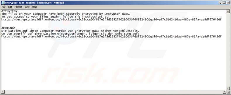 Le rançongiciel RaaS créé un fichier texte sur le bureau 