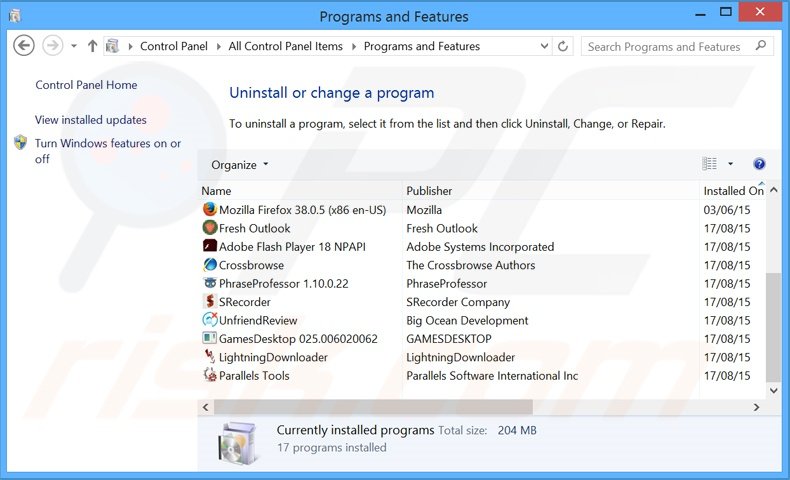 Désinstallation du logiciel de publicité RapidReader via le Panneau de Configuration