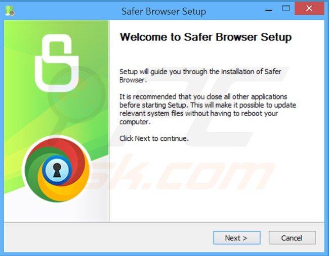 Configuration de l'installateur du logiciel de publicité safer browser 