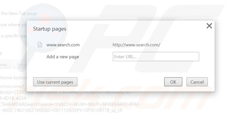 Suppression de la page d'accueil de search.com dans Google Chrome 