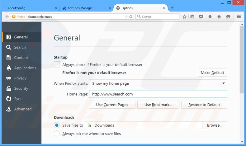 Suppression de la page d'accueil de search.com dans Mozilla Firefox 