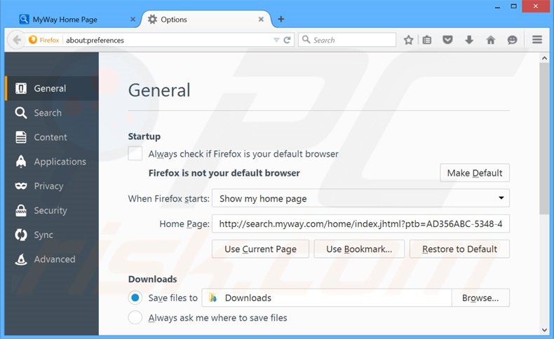 Suppression de la page d'accueil de search.myway.com dans Mozilla Firefox 