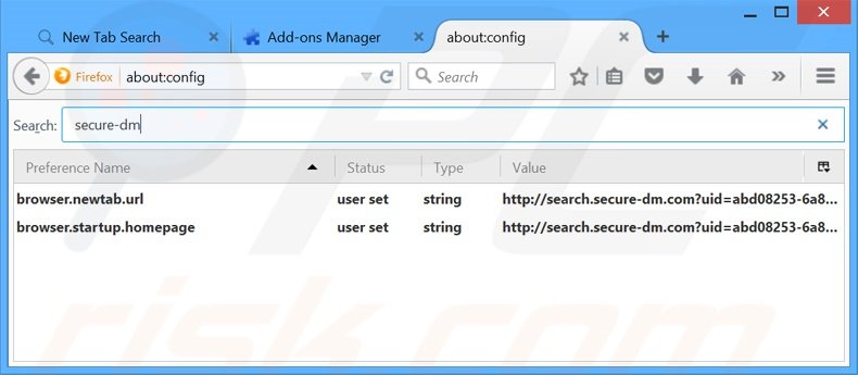 Suppression du moteur de recherche par défaut de search.secure-dm.com dans Mozilla Firefoxe