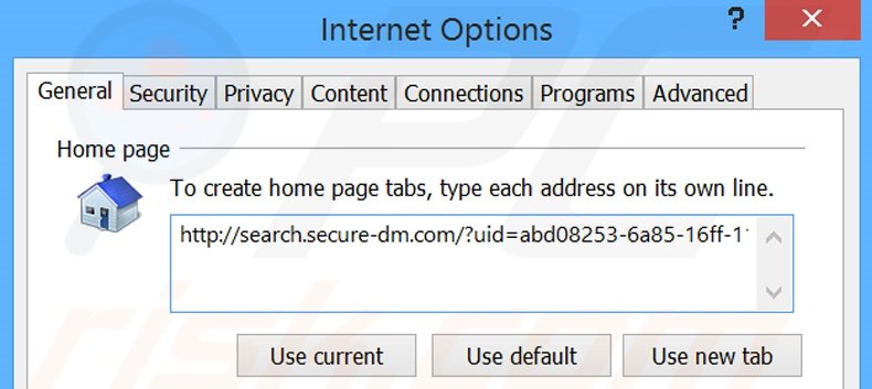 Suppression de la page d'accueil de search.secure-dm.com dans Internet Explorer 