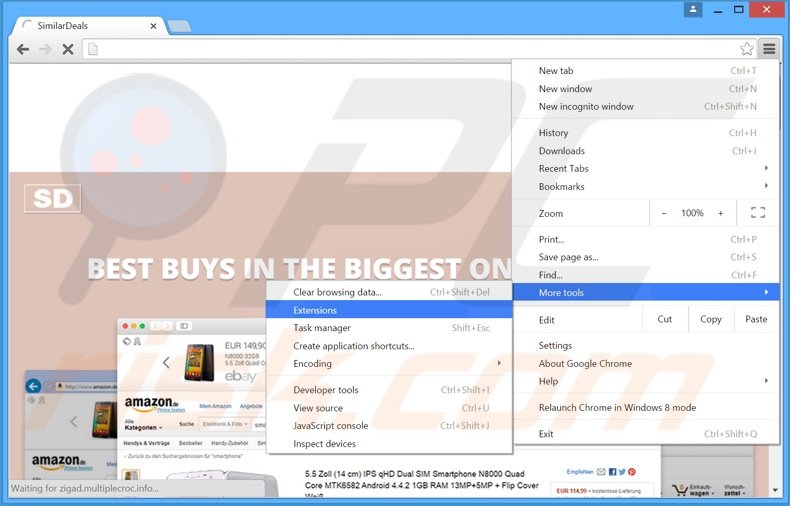 Suppression des publicités SimilarDeals dans Google Chrome étape 1