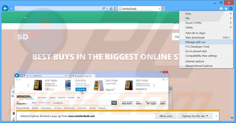 Suppression des publicités SimilarDeals dans Internet Explorer étape 1