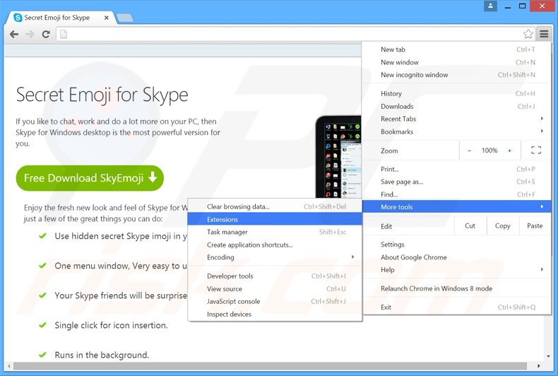 Suppression des publicités SkyeMoji dans Google Chrome étape 1