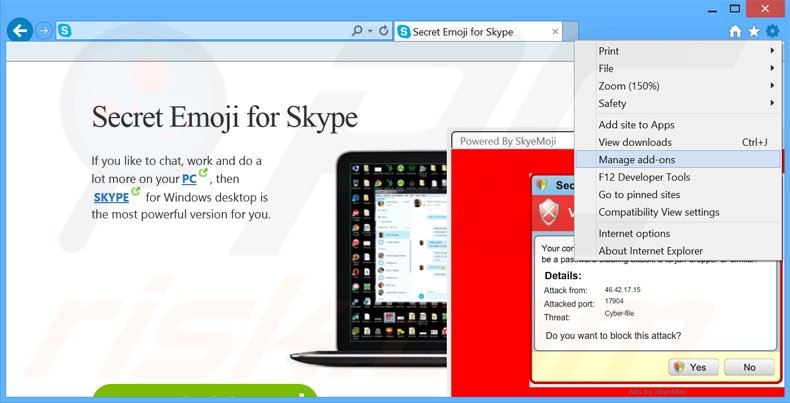 Suppression des publicités SkyeMoji dans Internet Explorer étape 1