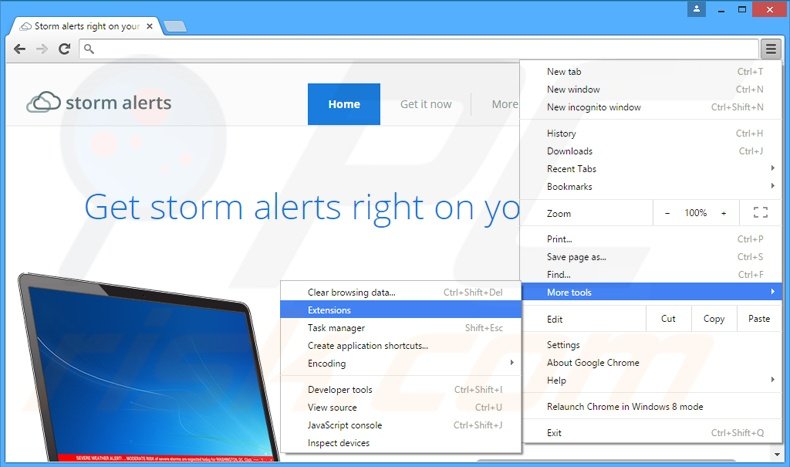 Suppression des publicités StormAlerts dans Google Chrome étape 1